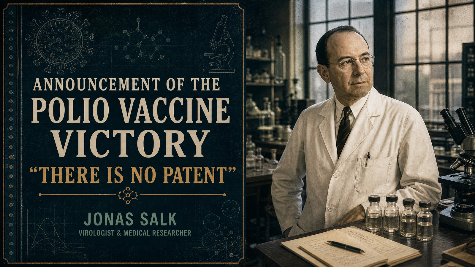 Announcement of the Polio Vaccine Victory ('There is No Patent') delivered by Jonas Salk